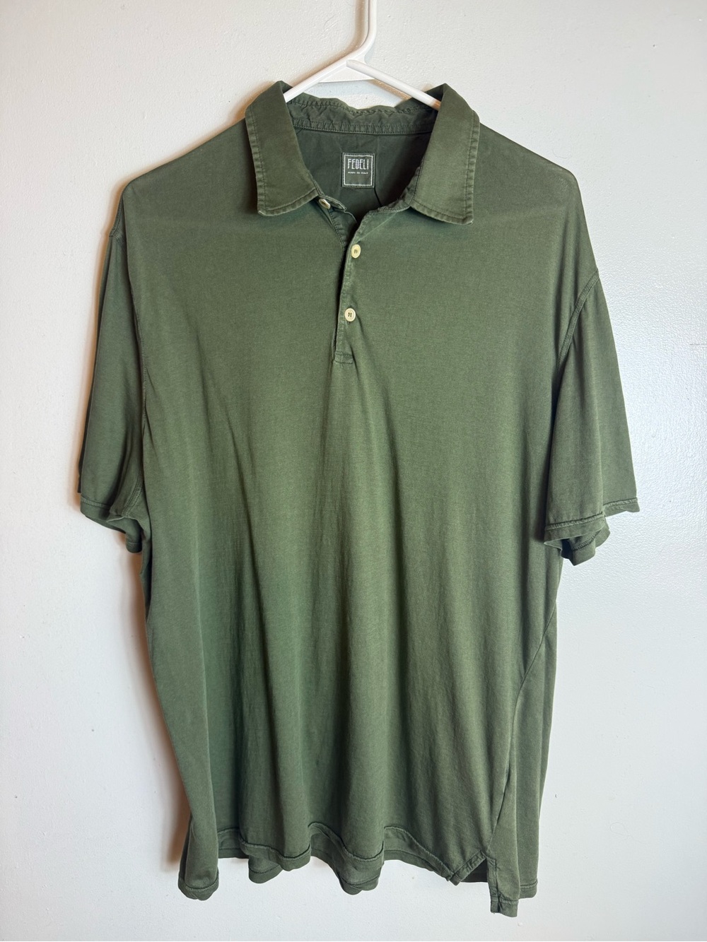 Fedeli Mens Polo Italy Shirt Army Green Medium Lightweight Summer Casual Comfort